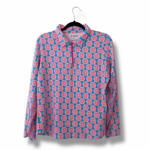 Ibkul Pink & Blue Medallion Quarter Zip Golf Long Sleeve Shirt UPF 50 Size Large